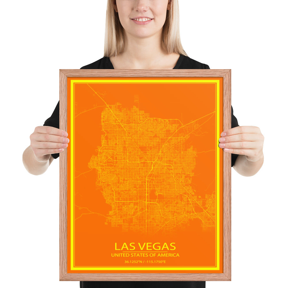 Las Vegas Orange and Yellow Framed Map