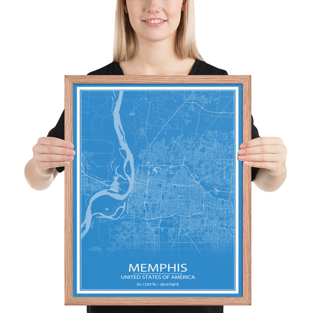 Memphis Blue and White Framed Map