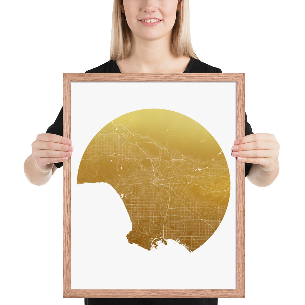 Los Angeles Gold on White Framed Map