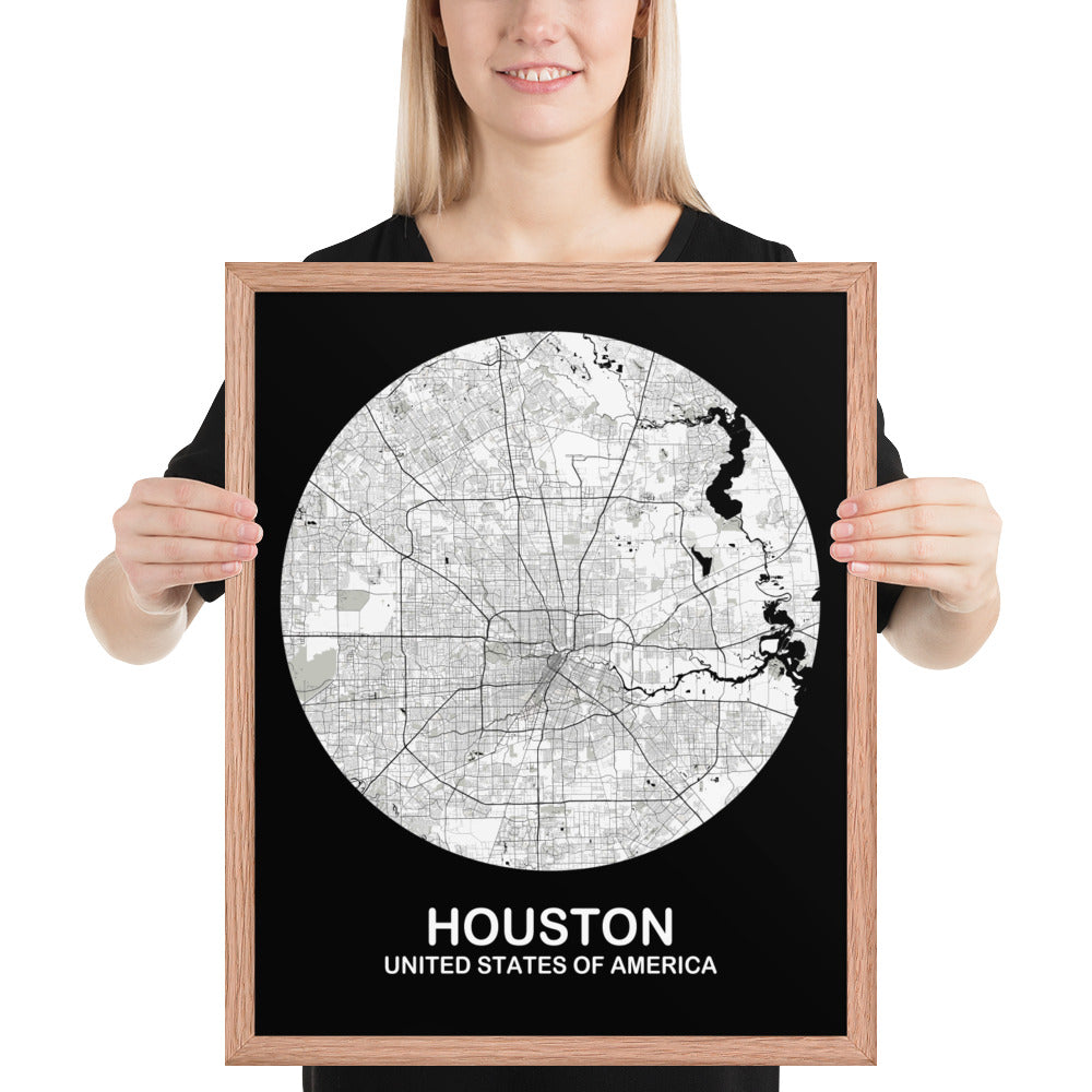 Houston Circular White Framed Map