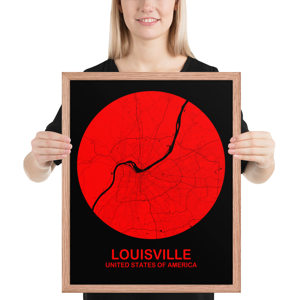 Louisville Circular Red Framed Map