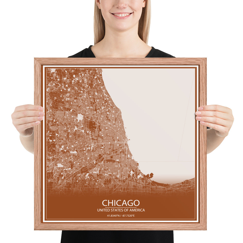 Chicago Brown and White Framed Map