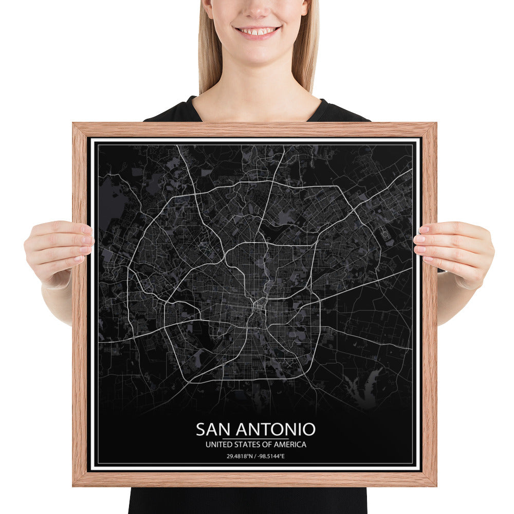 San Antonio Black Framed Map