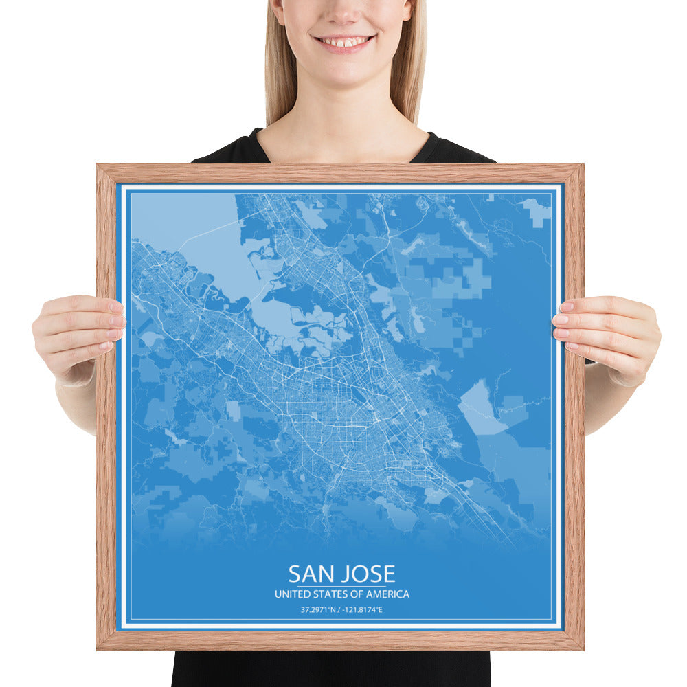San Jose Blue and White Framed Map