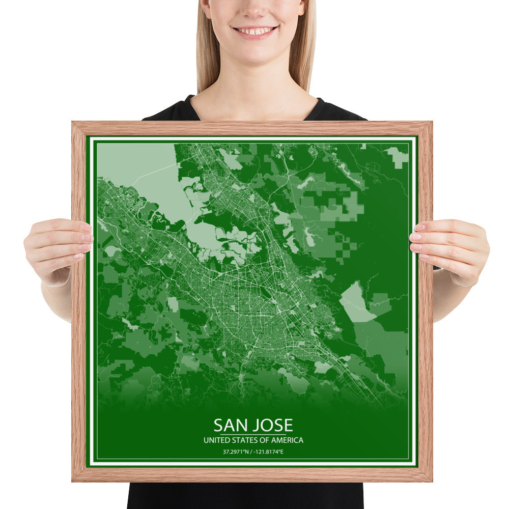 San Jose Green and White Framed Map