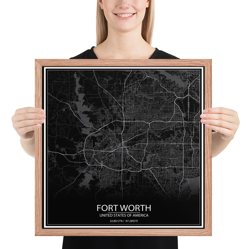 Fort Worth Black Framed Map