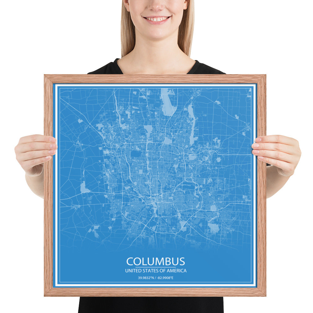 Columbus Blue and White Framed Map