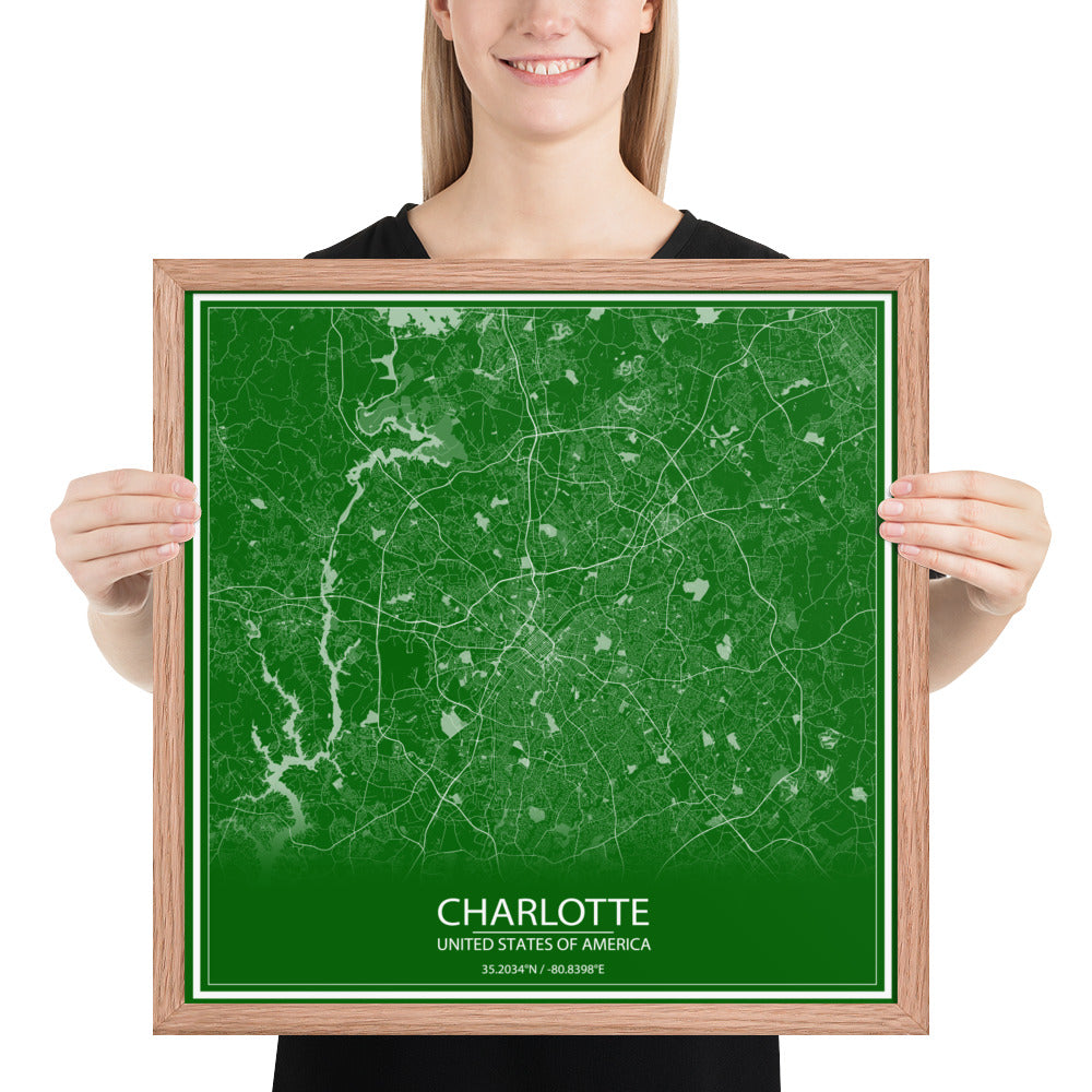 Charlotte Green and White Framed Map