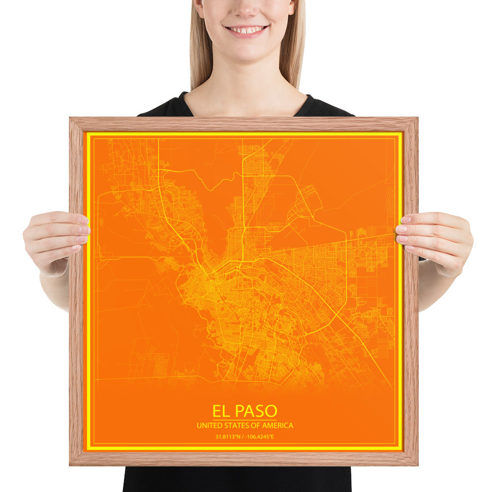 El Paso Orange and Yellow Framed Map