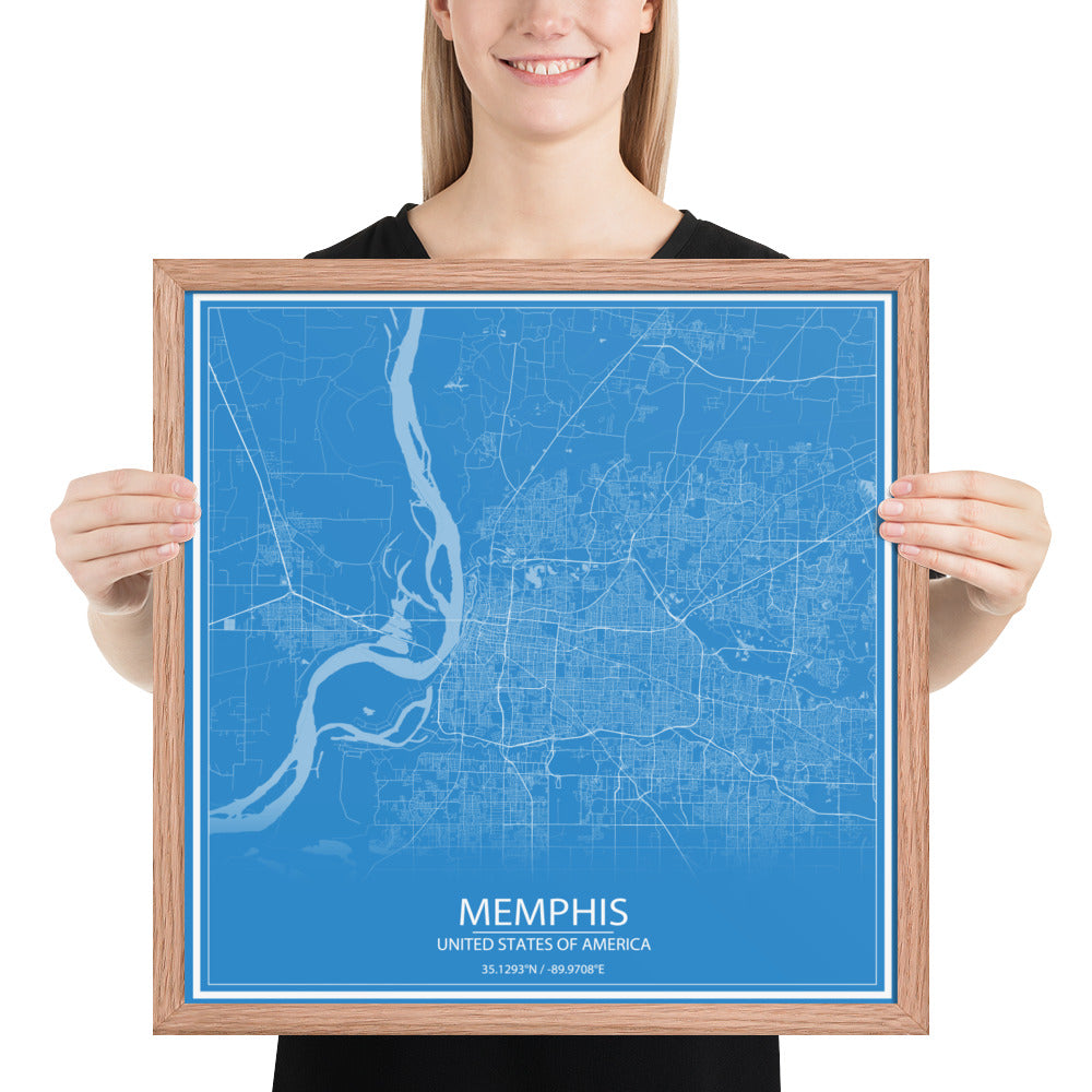 Memphis Blue and White Framed Map