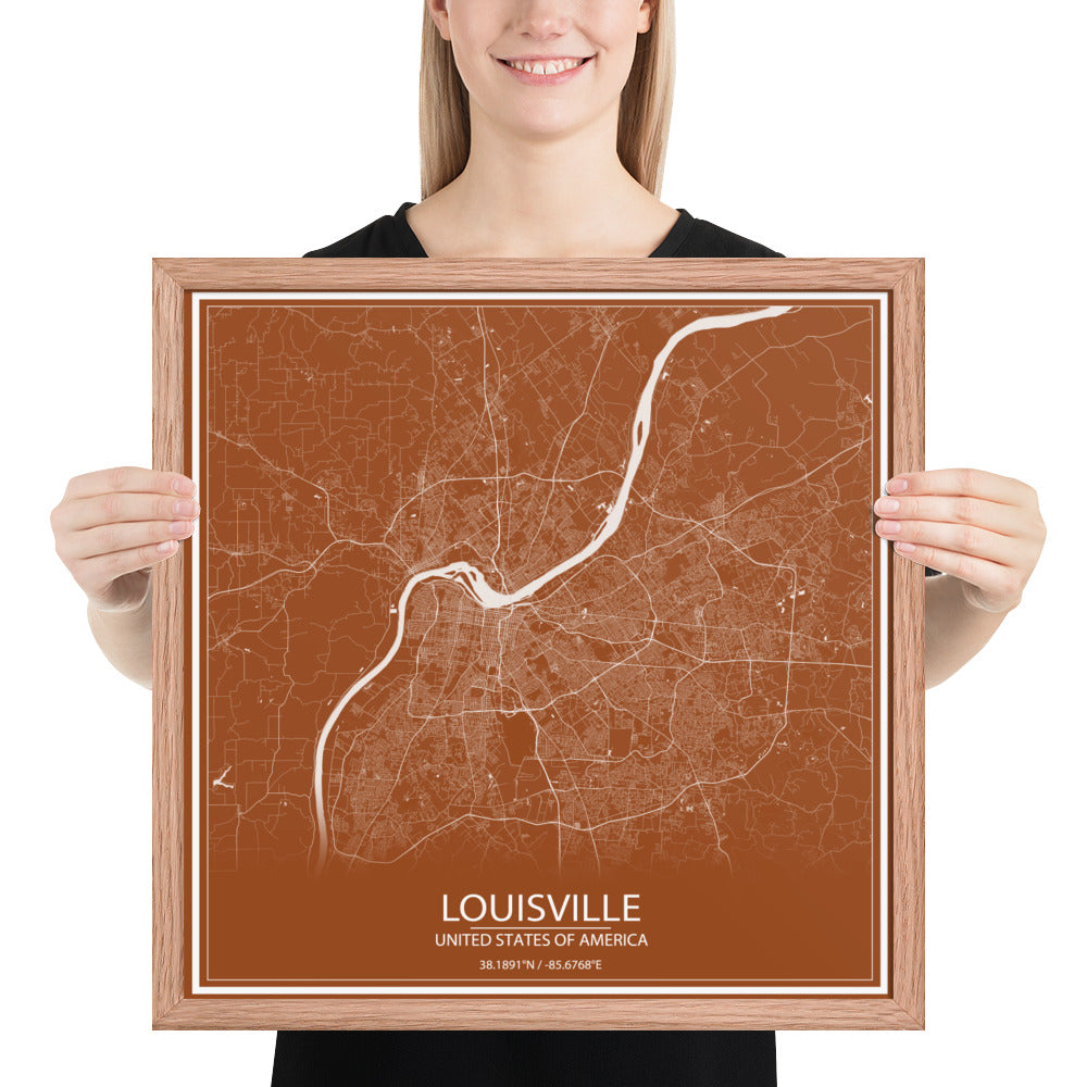 Louisville Brown and White Framed Map