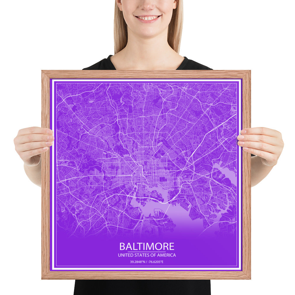 Baltimore Purple and White Framed Map