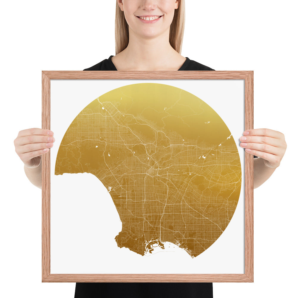 Los Angeles Gold on White Framed Map