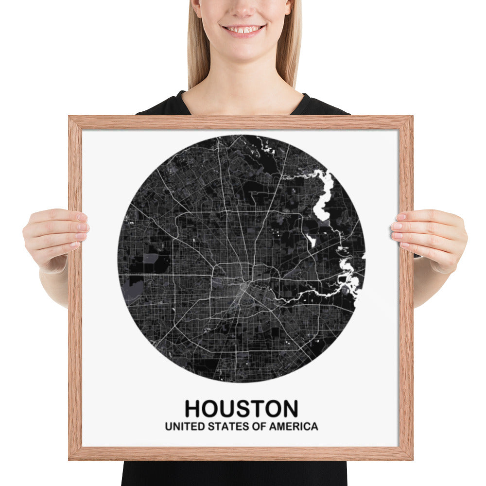 Houston Circular Black Framed Map