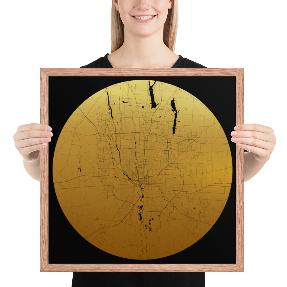 Columbus Gold on Black Framed Map