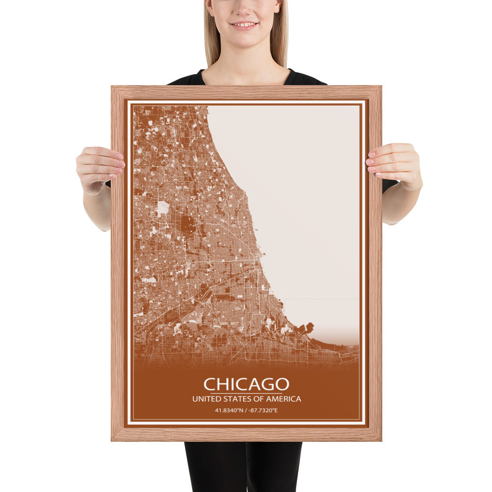 Chicago Brown and White Framed Map