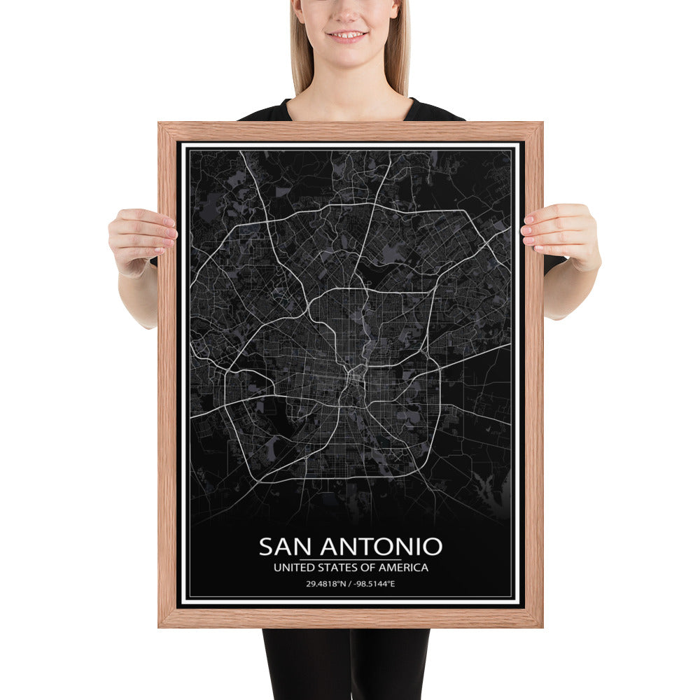 San Antonio Black Framed Map
