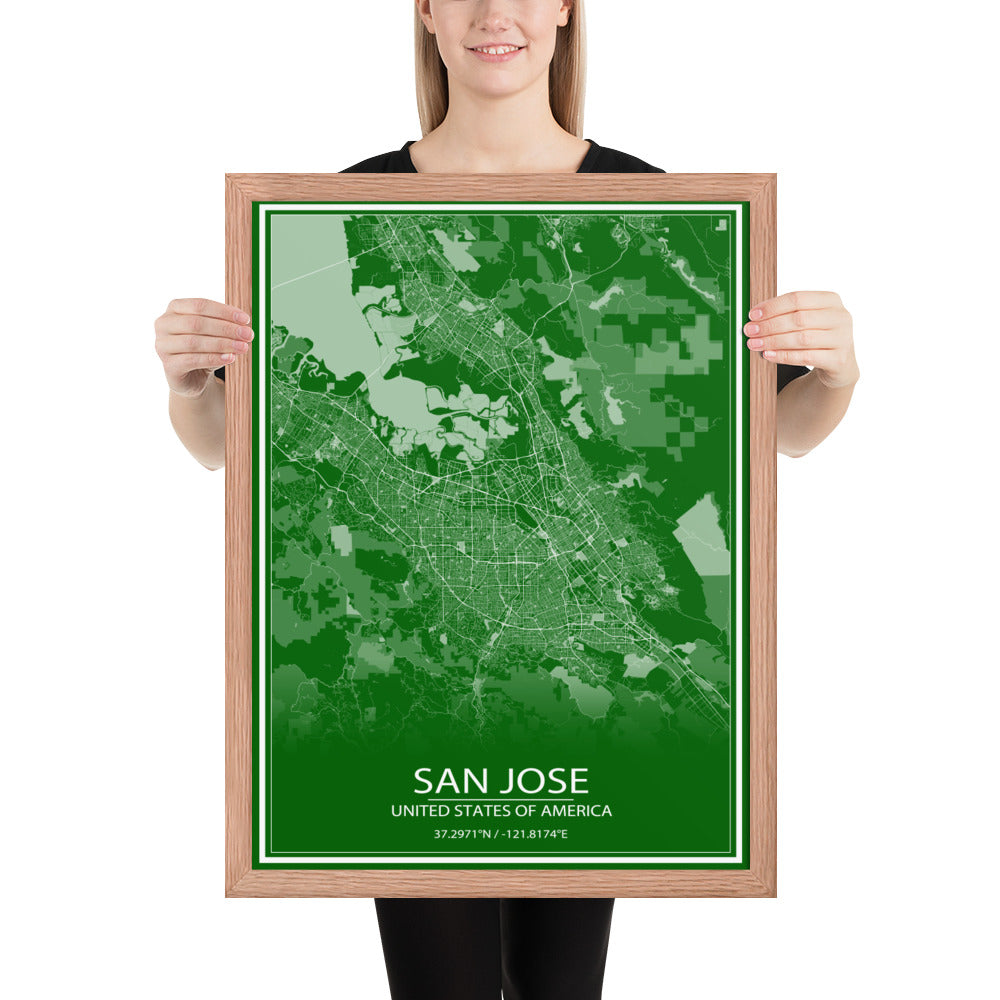 San Jose Green and White Framed Map