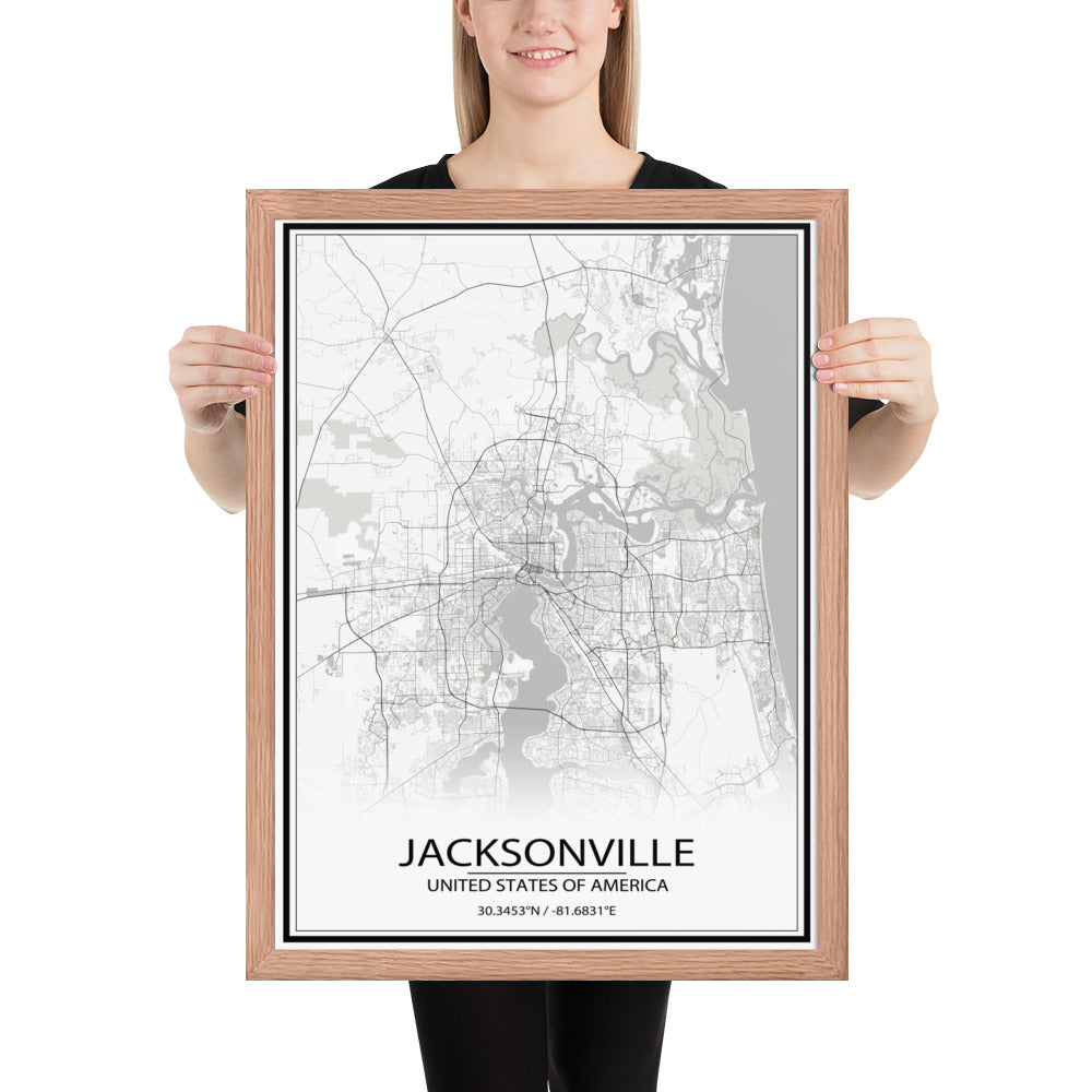 Jacksonville White Framed Map