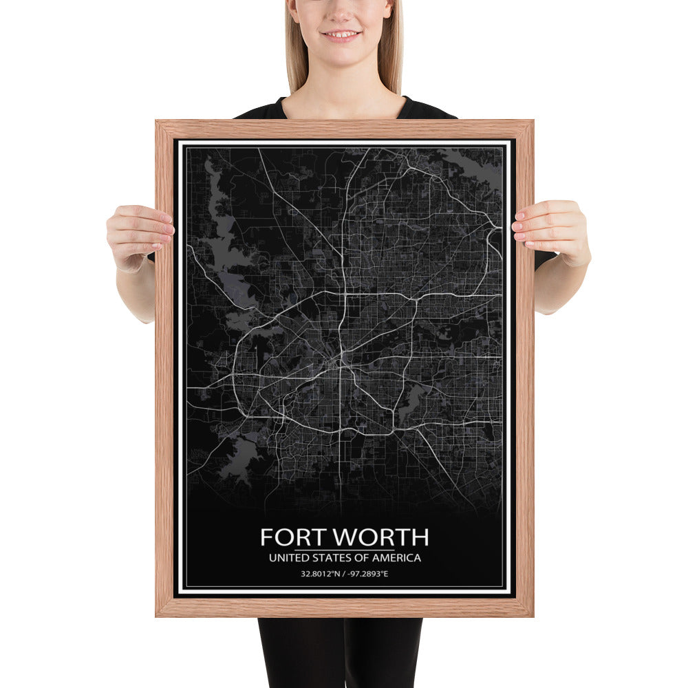 Fort Worth Black Framed Map
