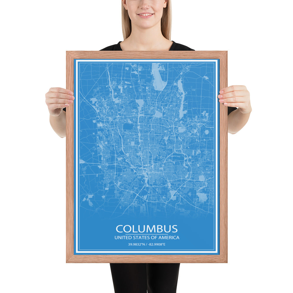 Columbus Blue and White Framed Map