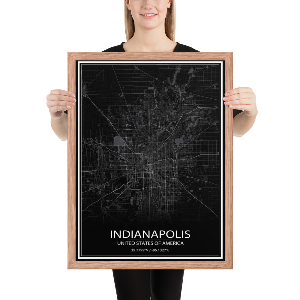 Indianapolis Black Framed Map