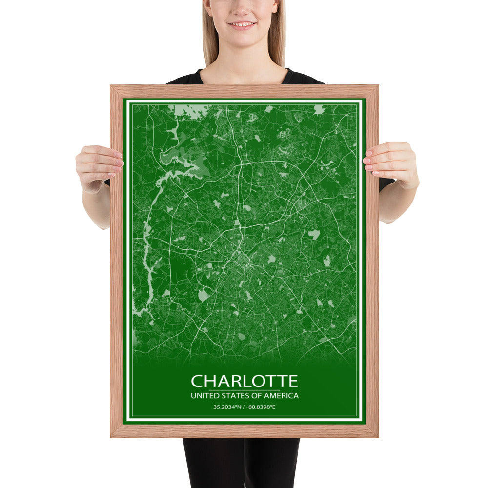 Charlotte Green and White Framed Map
