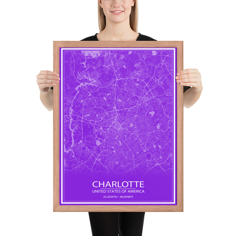 Charlotte Purple and White Framed Map