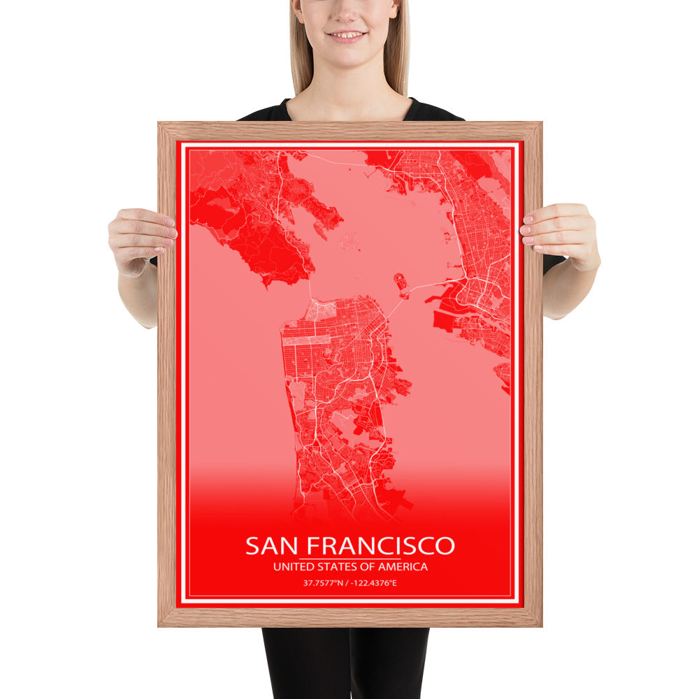 San Francisco Red and White Framed Map