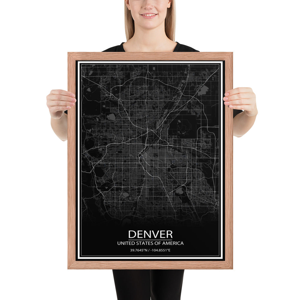 Denver Black Framed Map