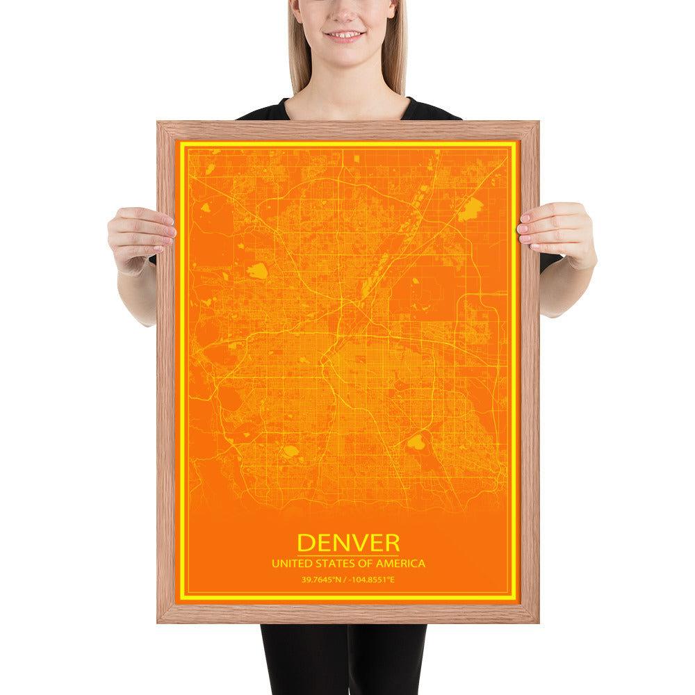 Denver Orange and Yellow Framed Map