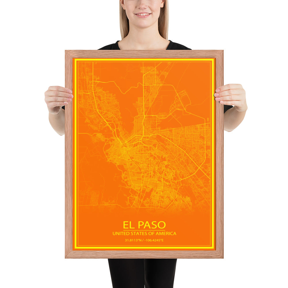 El Paso Orange and Yellow Framed Map