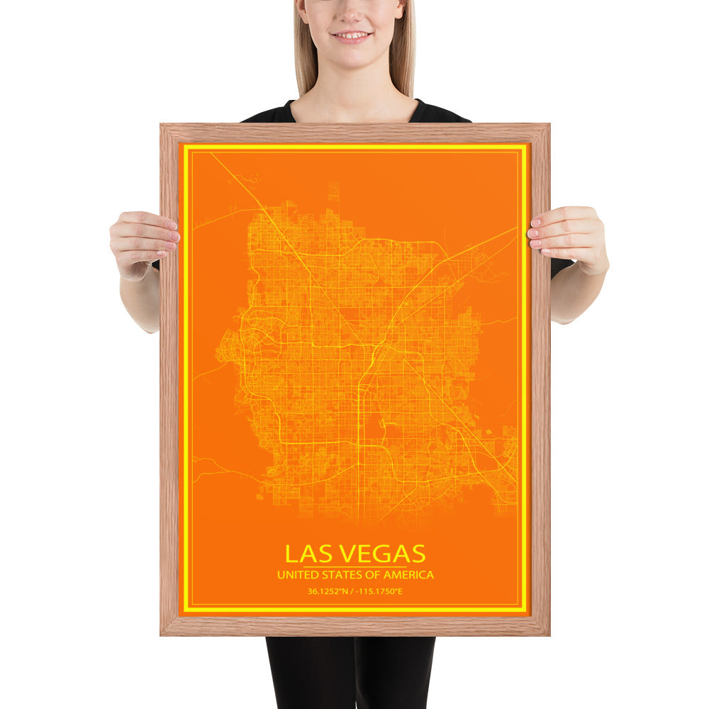 Las Vegas Orange and Yellow Framed Map