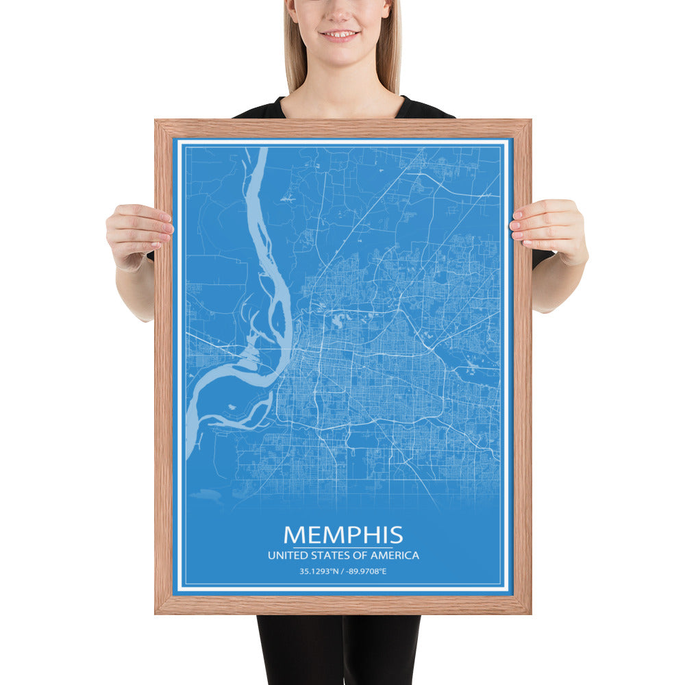 Memphis Blue and White Framed Map