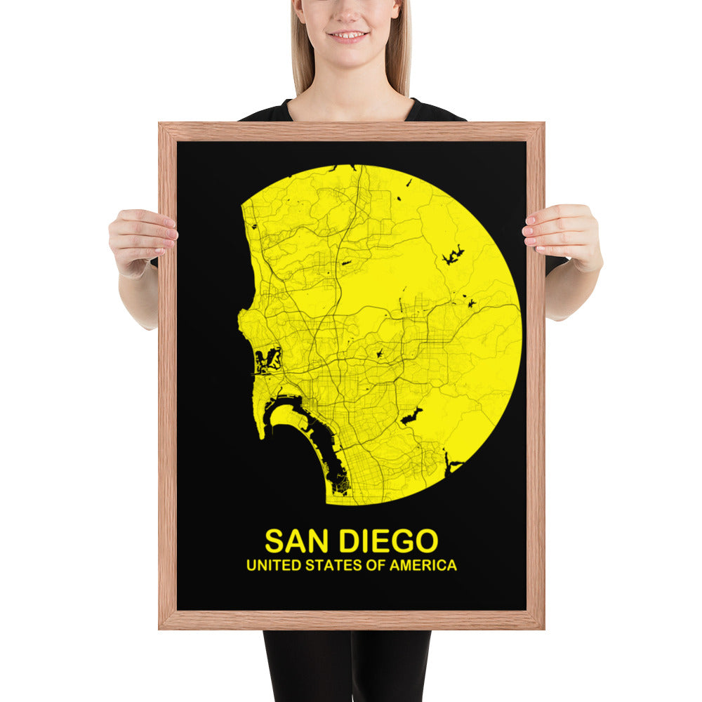 San Diego Circular Yellow Framed Map