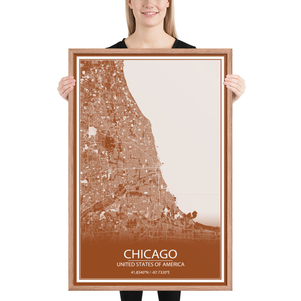 Chicago Brown and White Framed Map