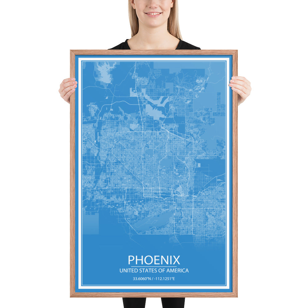 Phoenix Blue and White Framed Map