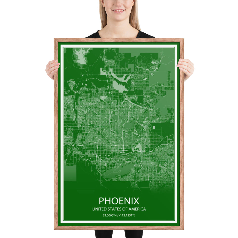 Phoenix Green and White Framed Map