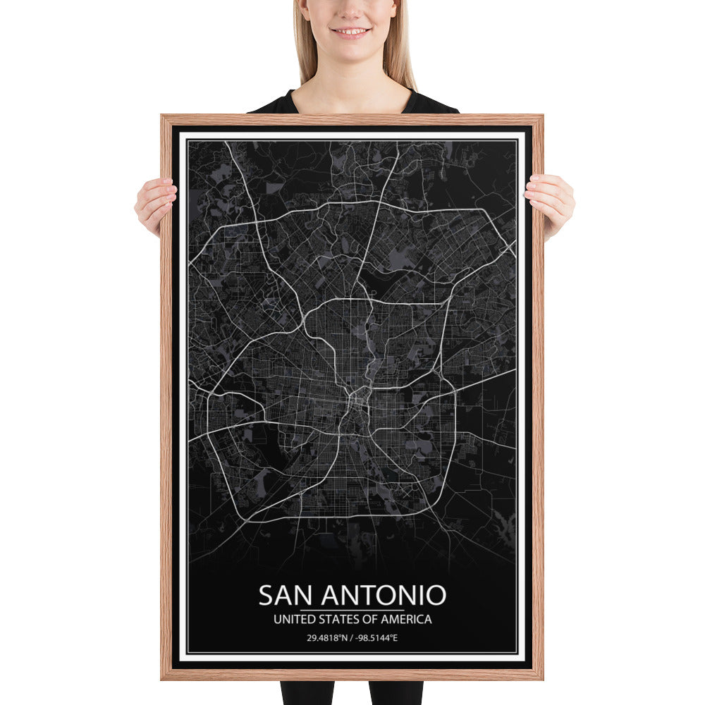 San Antonio Black Framed Map