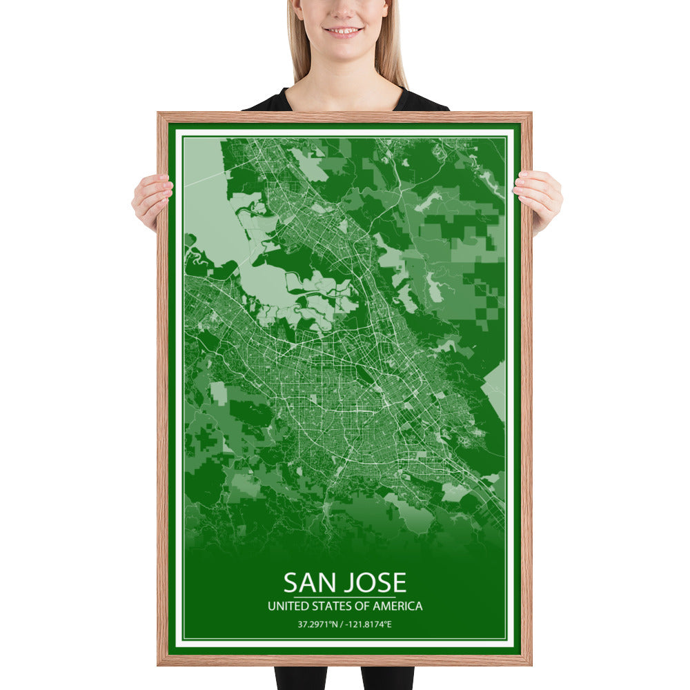 San Jose Green and White Framed Map