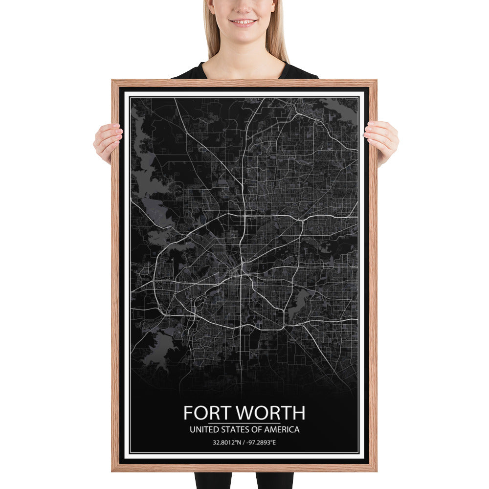 Fort Worth Black Framed Map