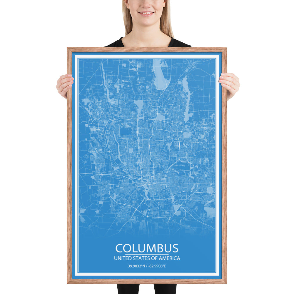 Columbus Blue and White Framed Map