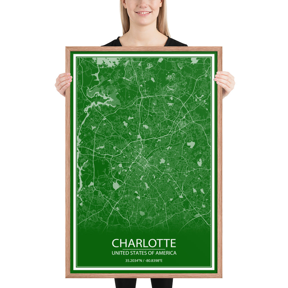 Charlotte Green and White Framed Map