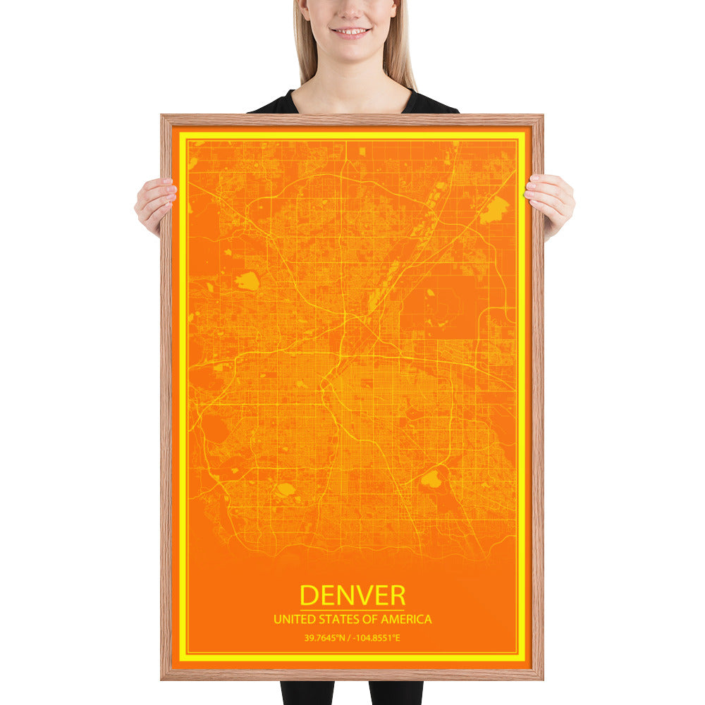 Denver Orange and Yellow Framed Map