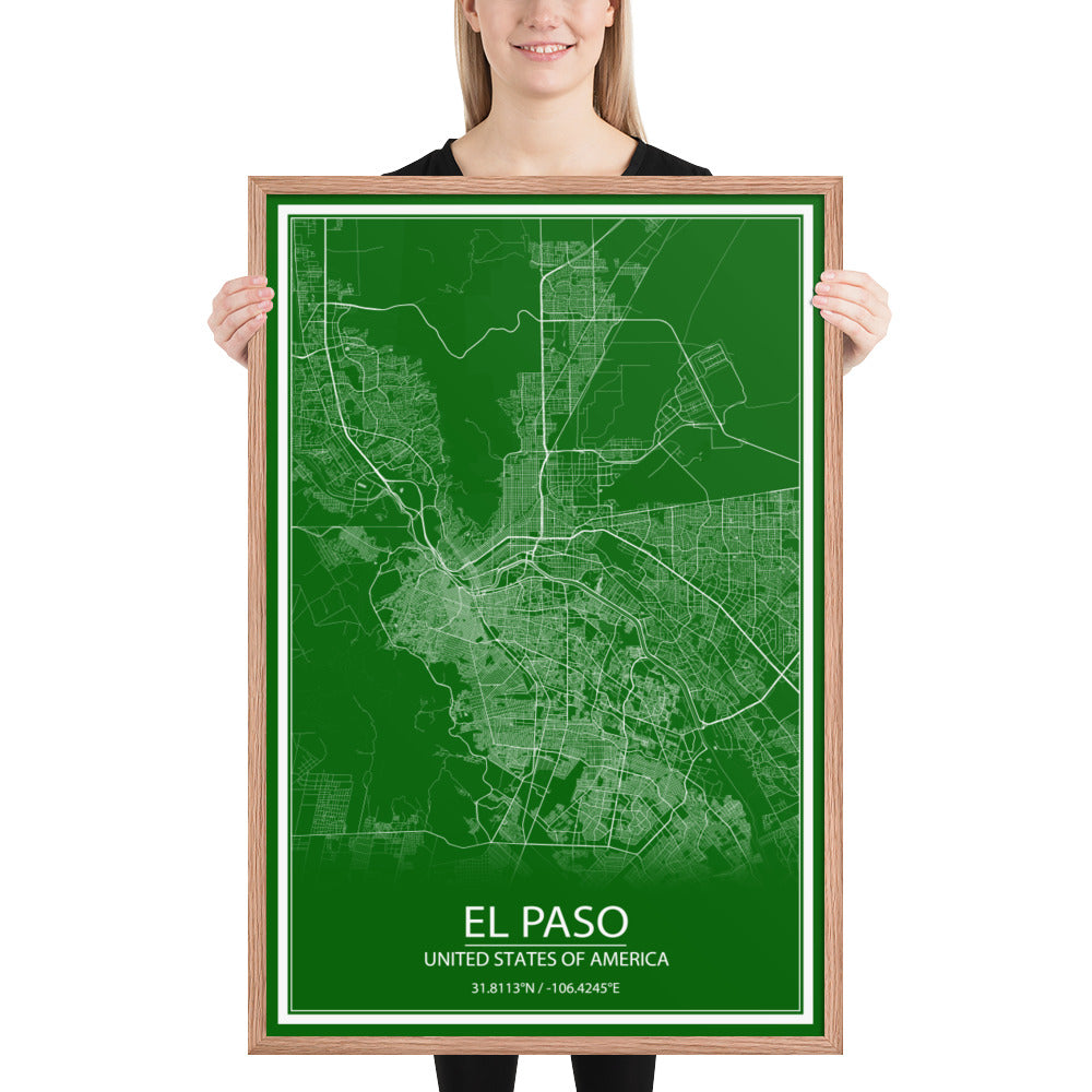 El Paso Green and White Framed Map