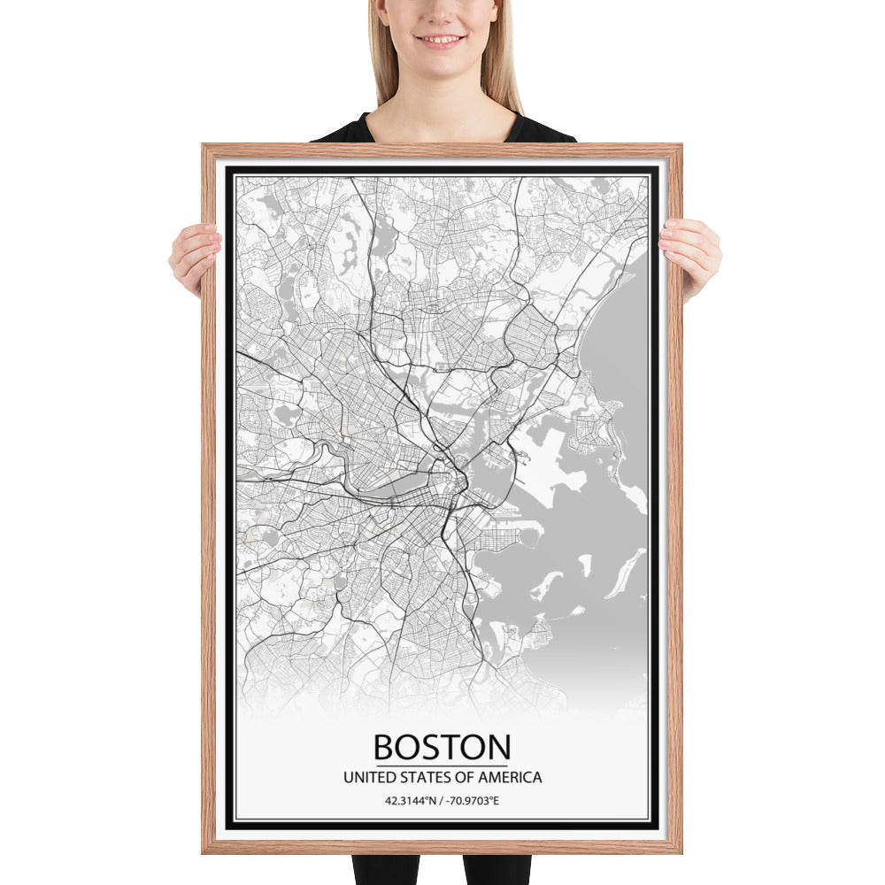 Boston White Framed Map