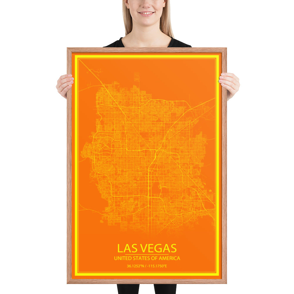 Las Vegas Orange and Yellow Framed Map