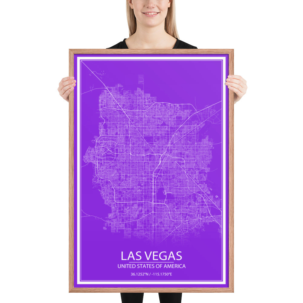 Las Vegas Purple and White Framed Map