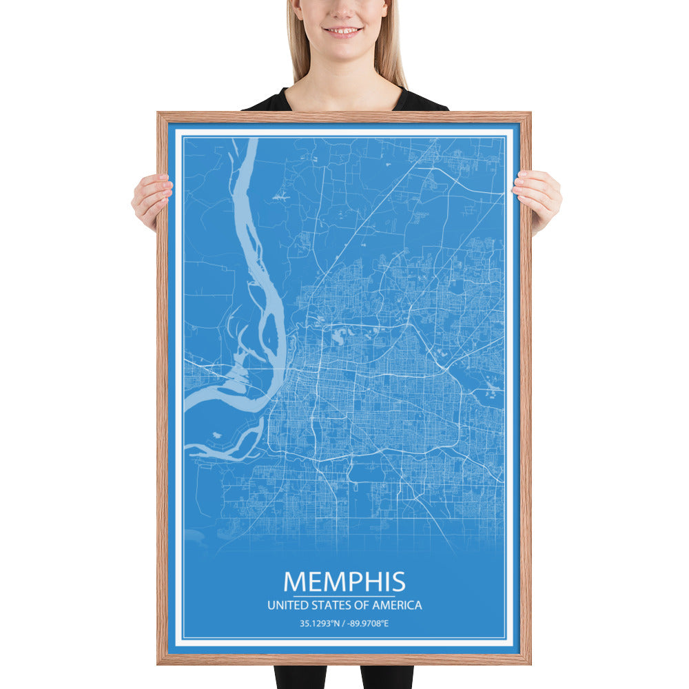 Memphis Blue and White Framed Map