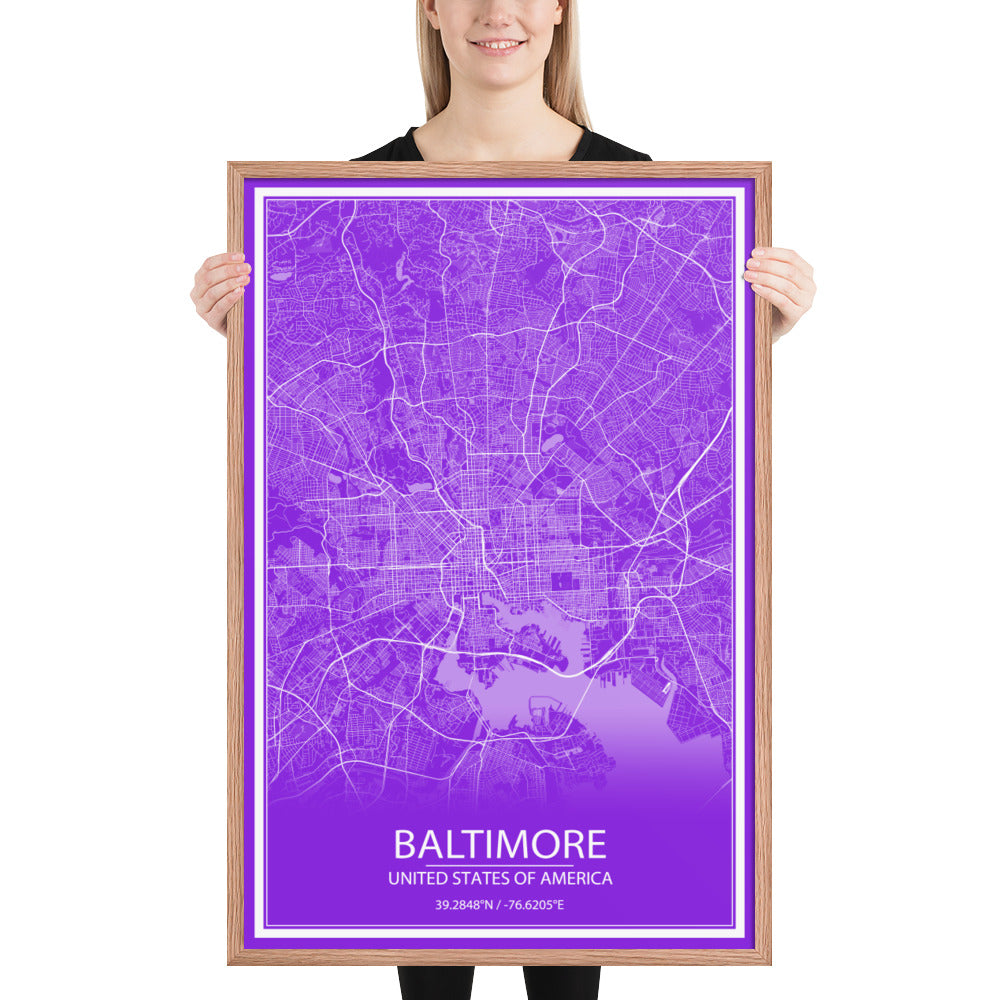 Baltimore Purple and White Framed Map